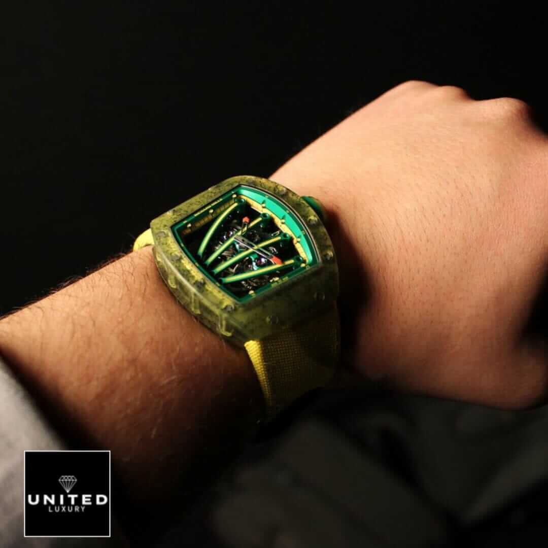 Richthtard Mithtlle  Tourbillion Green Bezel Replica on the man wrist