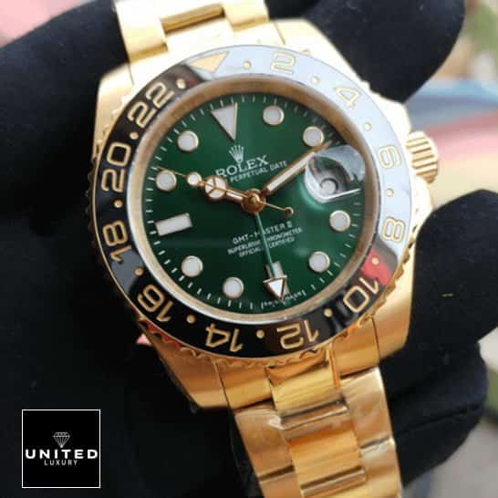 rolthtex GMT-Master II 11678LN Premium Copy 1:1 rolthtex gmt green dial replica1 rolthtex GMT Green Dial Replica Gold Bracelet
