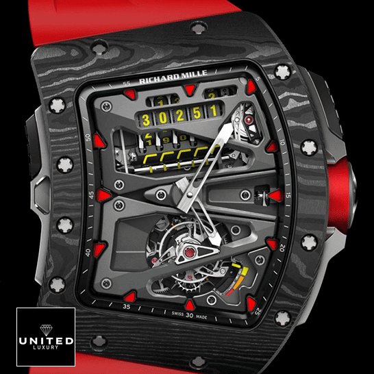 Richthtard Mithtlle  RM70-01 Black Bezel Red Bracelet Replica black background