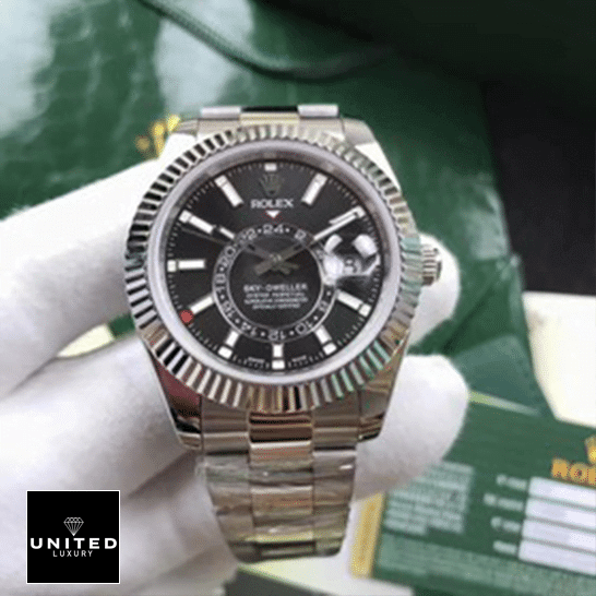 rolthtex Sky-Dweller Black Dial 326934 Fluted Bezel Oyster Replica