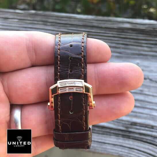 pathttek Philithtppe Leather Brown Bracelet Gold Clasp Replca on the hand