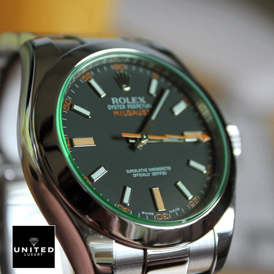 rolthtex Milgauss 116400GV-0002 Green Sapphire Crystal Stick / Dot Indeces Replica