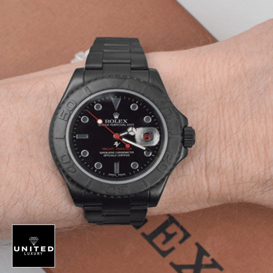 rolthtex Yacht Master Triple Red Titan Black Replica on the wrist