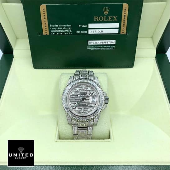 rolthtex GMT-Master II Custom Diamond Set 116710LN Iced Out Replica in the rolthtex Box