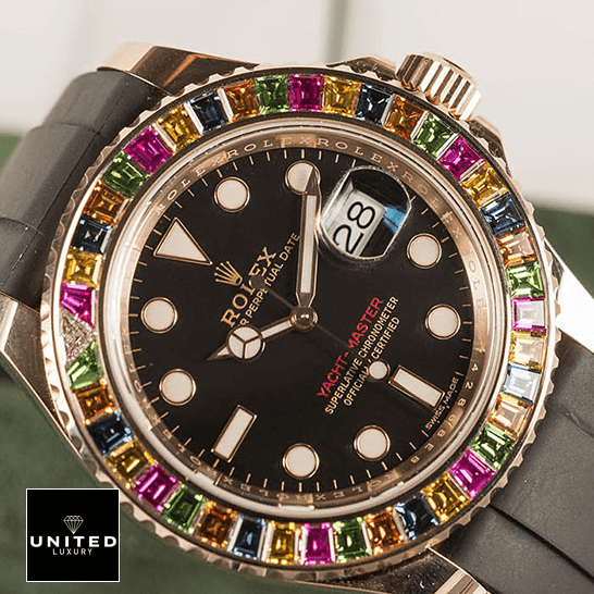 rolthtex Perpetual Yacht-Master Gem-Set Bezel 116695 SATS Handcrafted Clone Quality rolthtex perpetual yacht master with gem rolthtex Perpetual Yacht Master Black Dial Replica leather bracelet