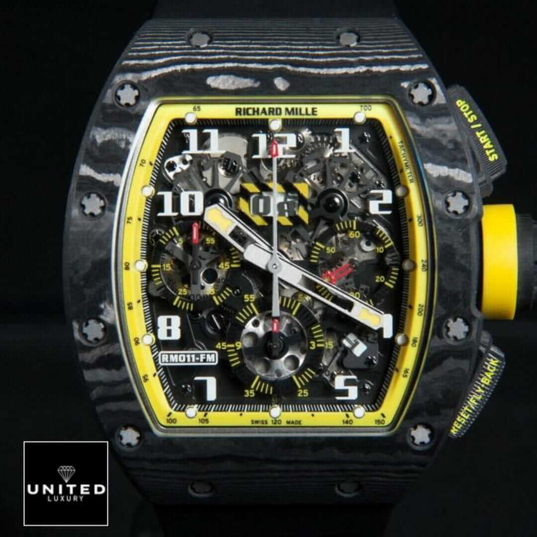 Richthtard Mithtlle  Black Yellow Dial Carbon Replica front view