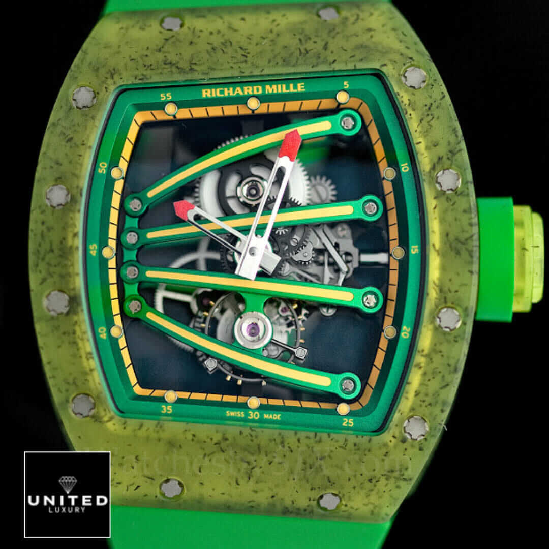 Richthtard Mithtlle  Green Carbon Bezel Replica black background