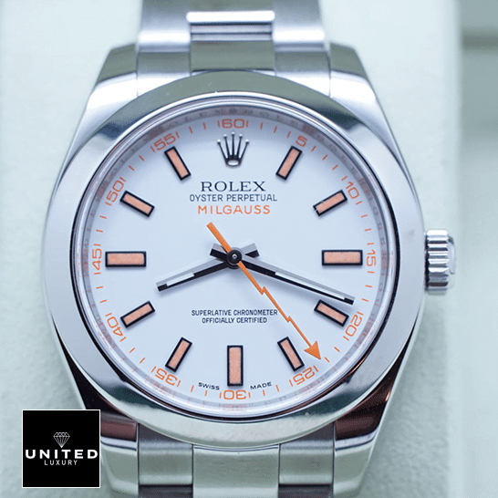 rolthtex Milgauss 116400 Stainless Steel Case White Dial Orange Stick Replica