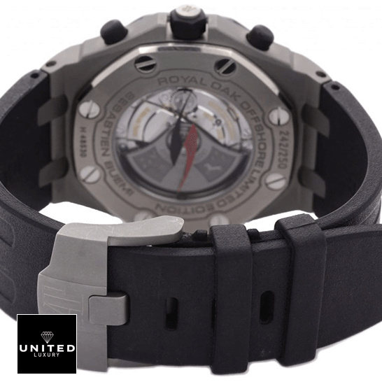 Audthtemars Pigthtuet Royal Oak Offshore 26207IO.OO.A002CA.01 "Sebastien Buemi" Mirror Clone Quality audemarspiguet royaloakoffshore 26207IO.OO replica back Audthtemars Pigthtuet Royal Oak Black Rubber Bracelet Replica steel closed clasp