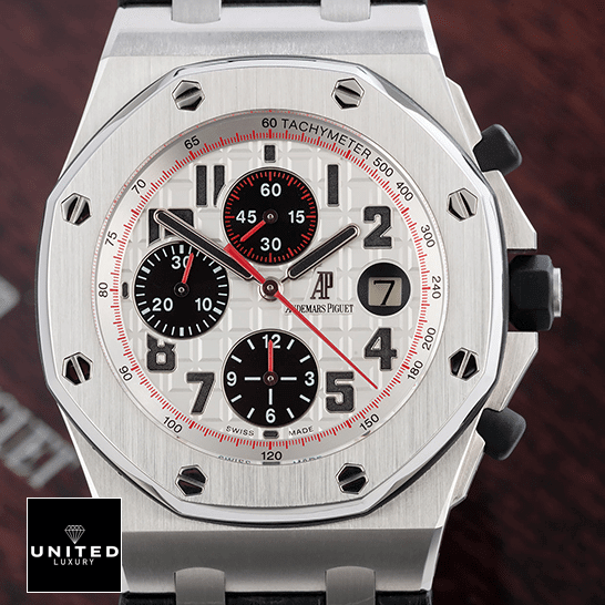 Audthtemars Pigthtuet Royal Oak Offshore 26170ST.OO.D101CR.02 "Panda" Superior Replica audemarspiguet royaloakoffshore 26170ST.OO .D101CR.02 replica front Audthtemars Pigthtuet White Dial 26170ST.OO_.D101CR.02 Steel Case Replica front view