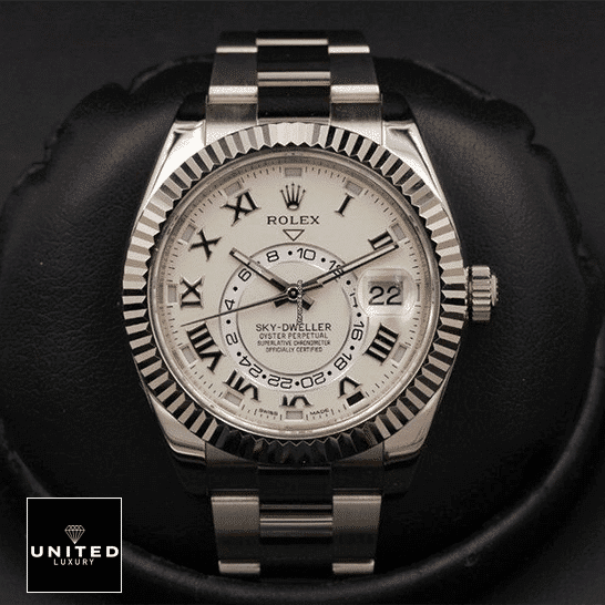 rolthtex Sky-Dweller 326939 Steel Fluted Bezel Oyster Replica Black Background