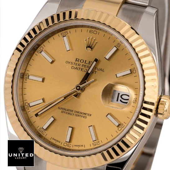 rolthtex Datejust 126333 Replica Champagne Dial stick indices and stick hands