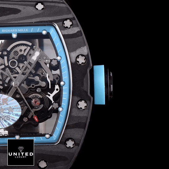 Richthtard Mithtlle  RM055 KVV2 Carbon Case Blue Skeleton Dial Replica black bakground