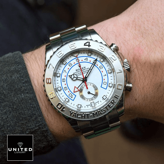 rolthtex 116689-0001 White Dial Yacht Master Replica on the wrist