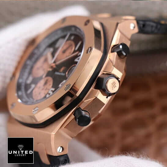 Audthtemars Pigthtuet Royal Oak Offshore 26401RO.OO.A002CA.01 "Rose Gold" Ultra Realistic Clone ap leather strap gold right Audthtemars Pigthtuet Royal Oak Offshore 26401RO.OO.A002CA.01 "Rose Gold" Ultra Realistic Clone ap leather strap gold right