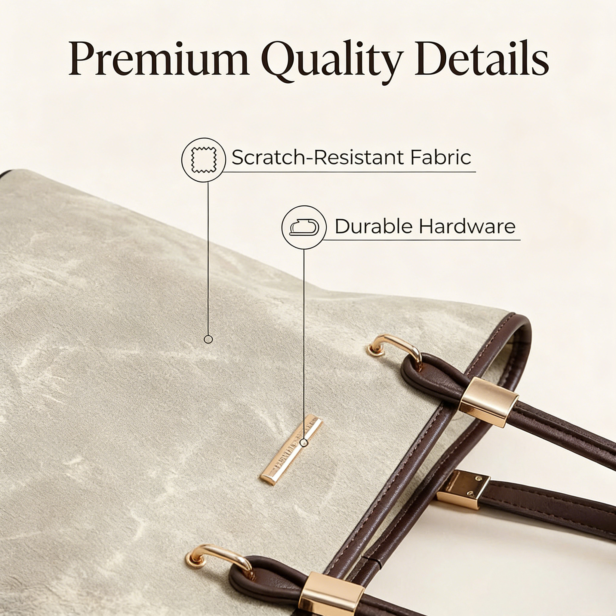 Premium texture detail of elegant everyday tote bag with durable stitching