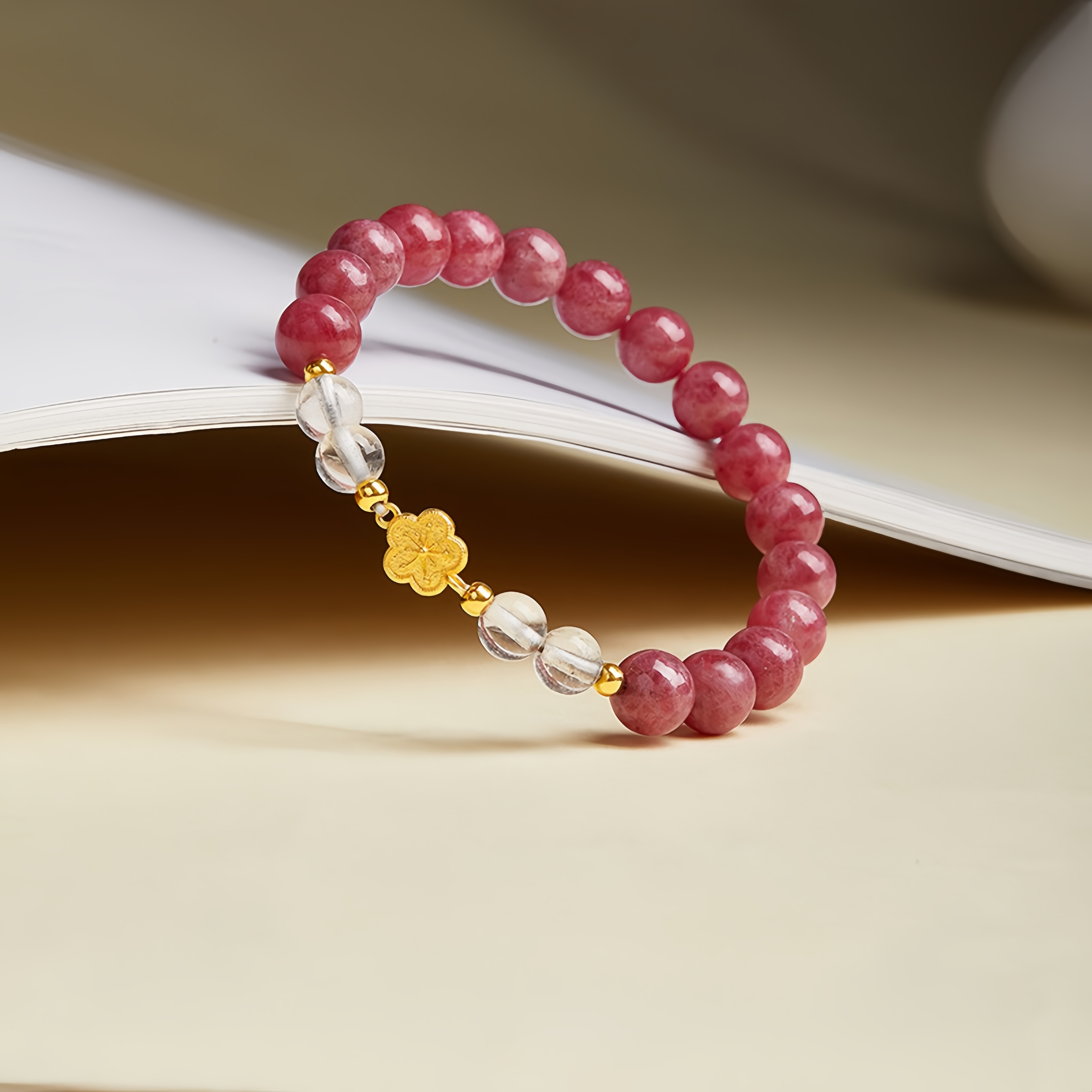 Rose Stone White Crystal Peach Blossom Bracelet