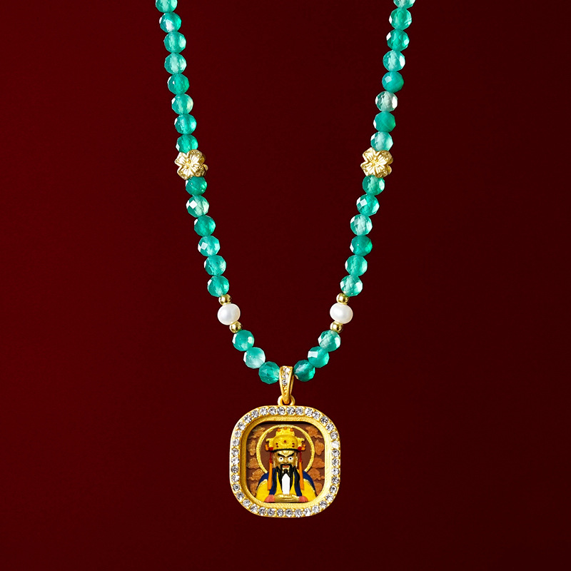 Hand-painted Brass Gemstone Gawu Box Thangka Necklace
