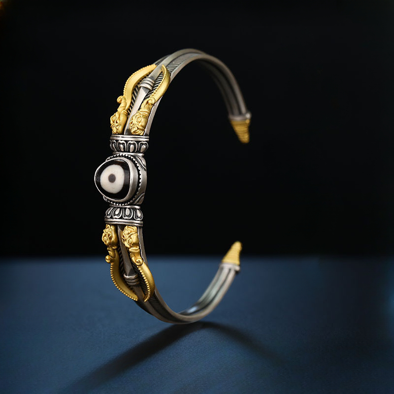 Tibetan Hand Carved Sterling Silver Tibet Beads Vajra Bracelet