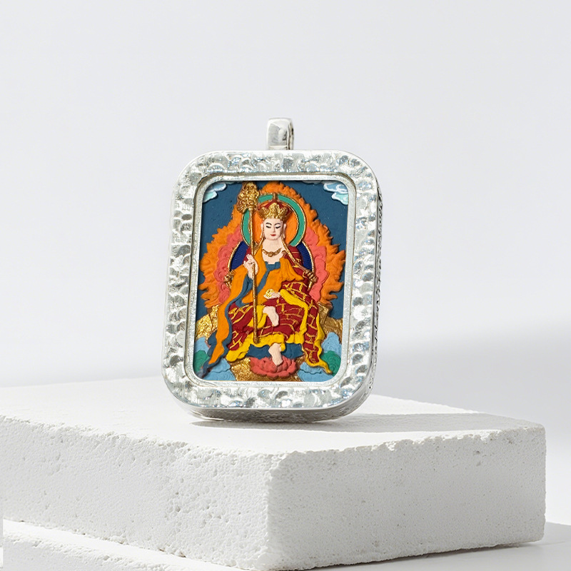 Hand-painted Rubbing Thangka White Copper Pendant