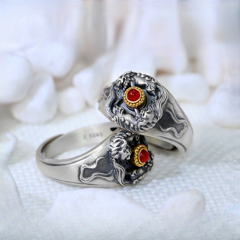 Tibetan Style Pure Silver Vintage Snow Lion Ring
