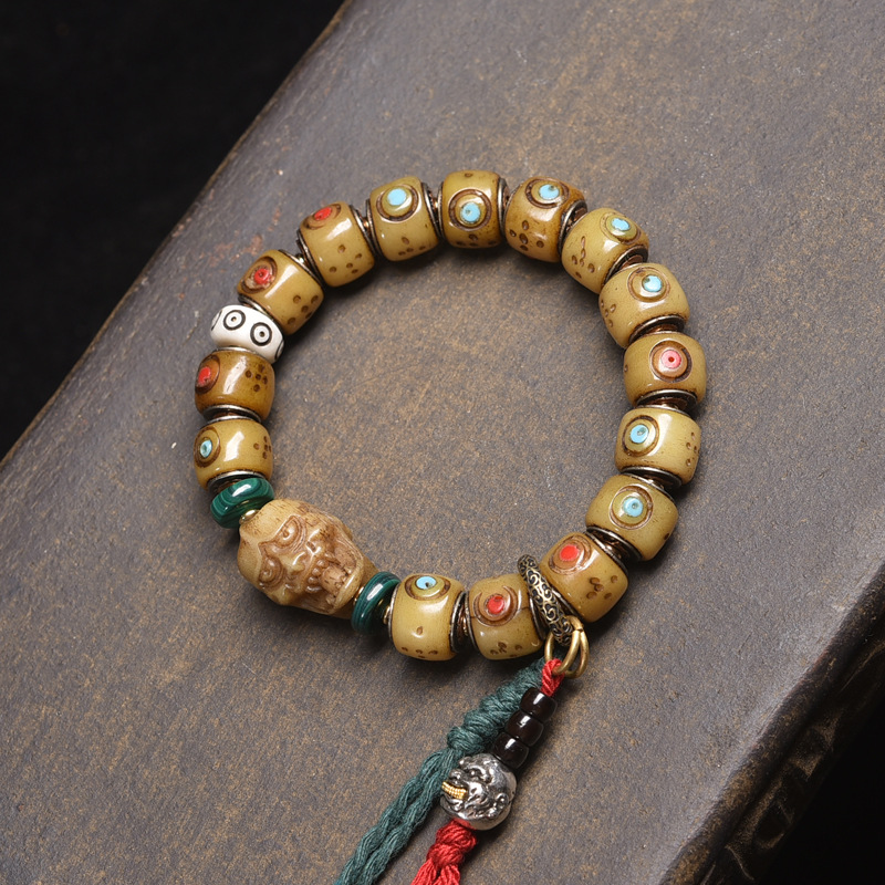 Tibetan Yak Bone Carved Barrel Bead Bracelet