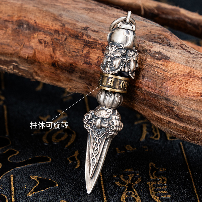 Tibetan Style Pure Silver Vajra Pendant