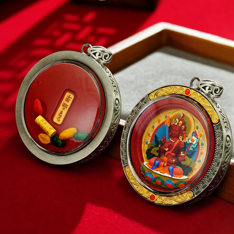 Cinnabar Thangka Hand-Painted Three-Dimensional Pendant