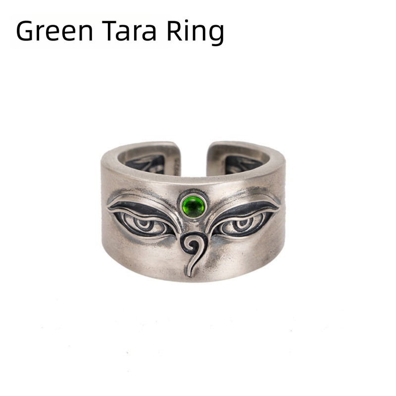 Tibetan Pure Silver Green Tara Ring