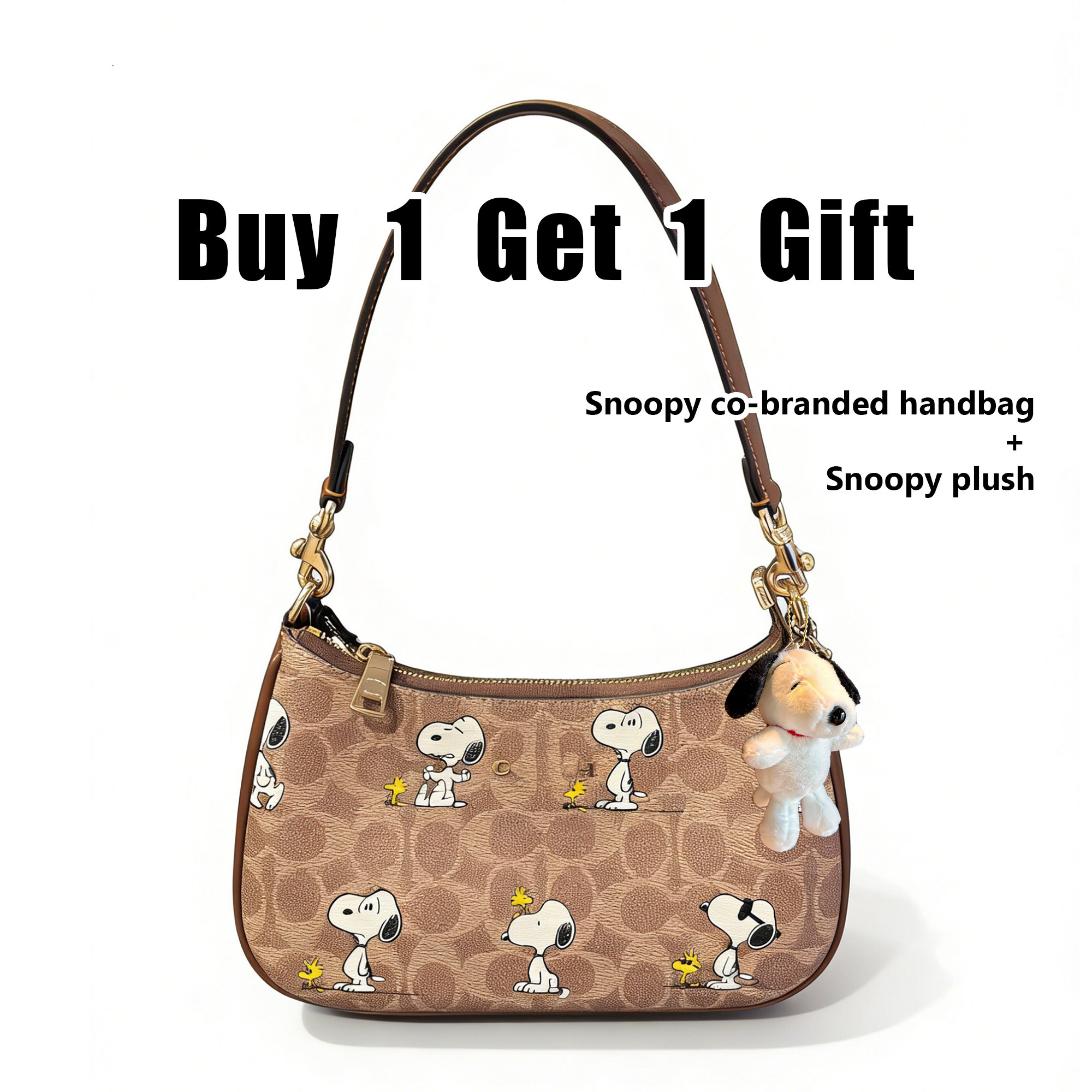 Snoopy classic shoulder bag with cartoon print and stylish brown design
