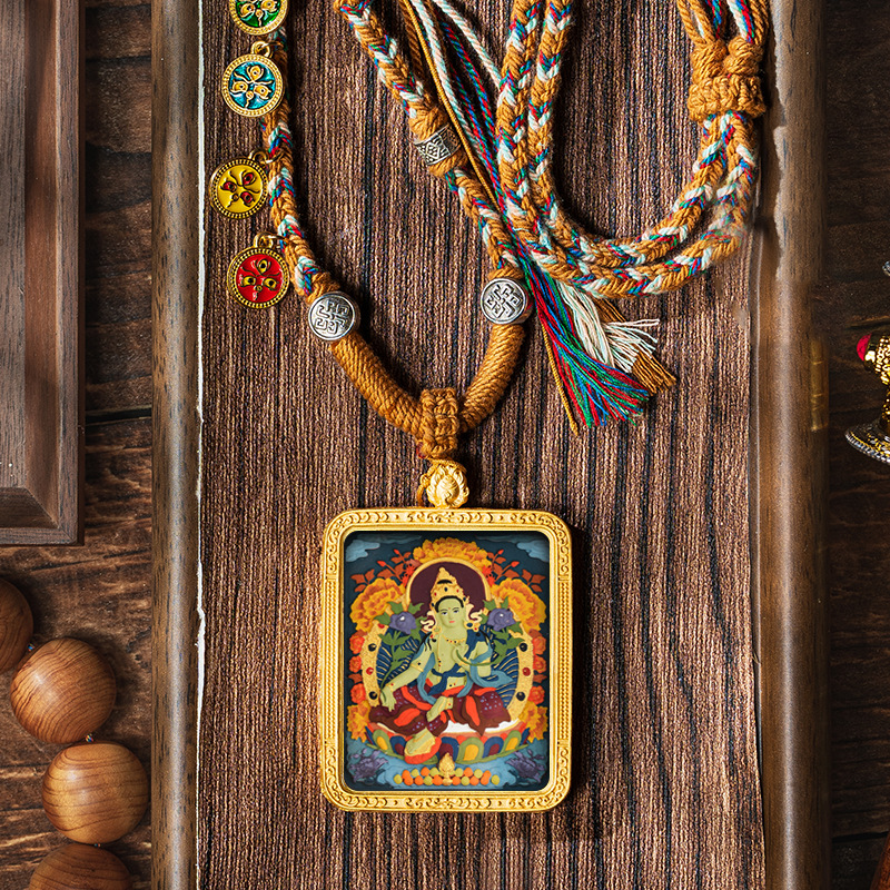 Hand-painted Pendant Six-Word Mantra Thangka