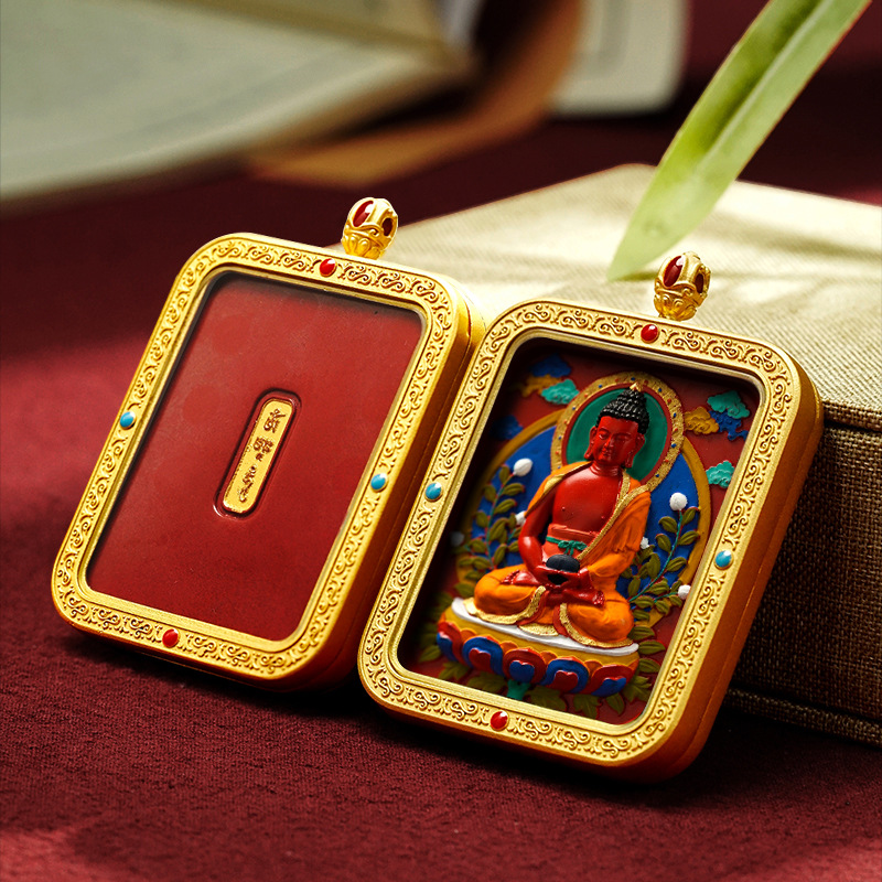 Collection of Cinnabar Tibetan Style Hand-painted Rubbing Thangka Pendant
