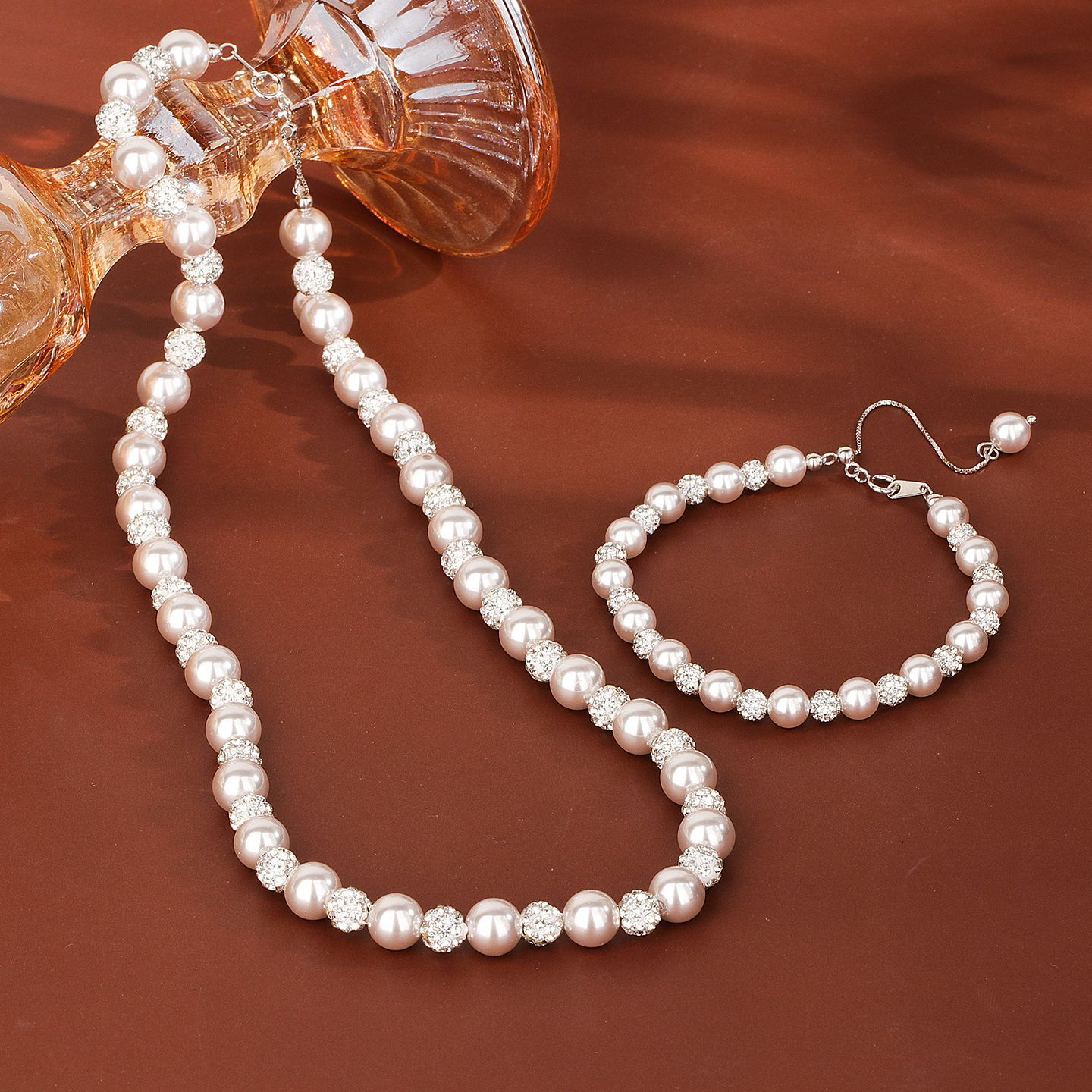 s925 Sterling Silver Manta Rose Color Pearl Bracelet