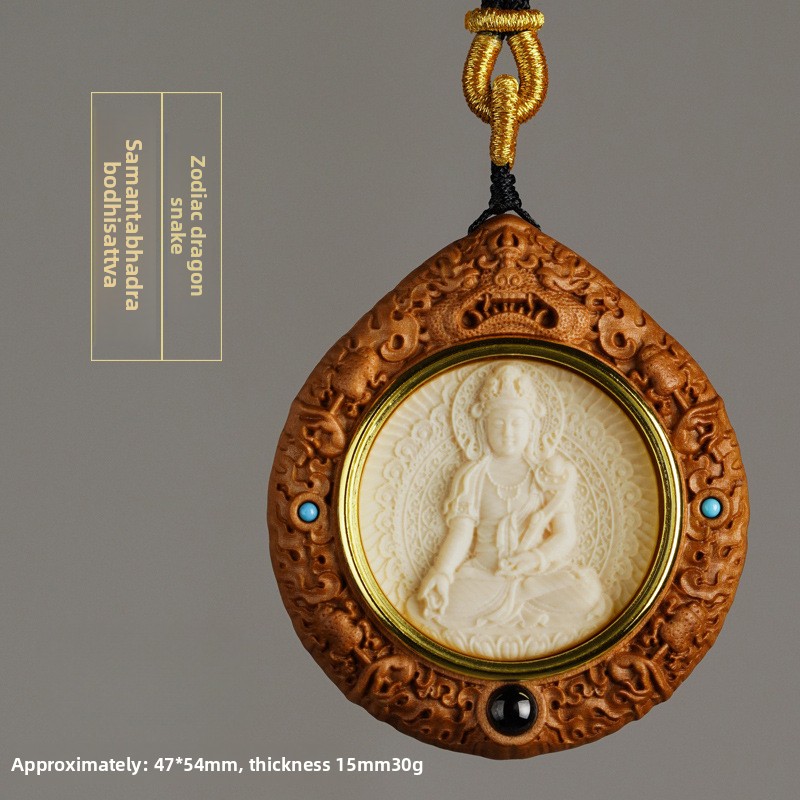 Mammoth Ivory Zodiac Guardian Buddha Ebony Pendant