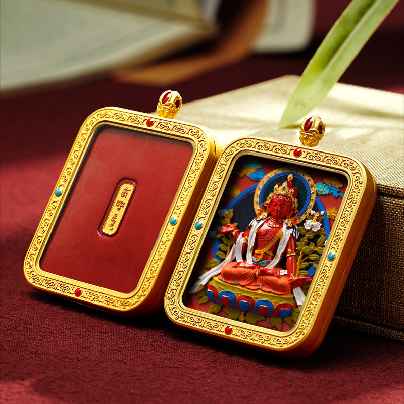 Collection of Cinnabar Tibetan Style Hand-painted Rubbing Thangka Pendant