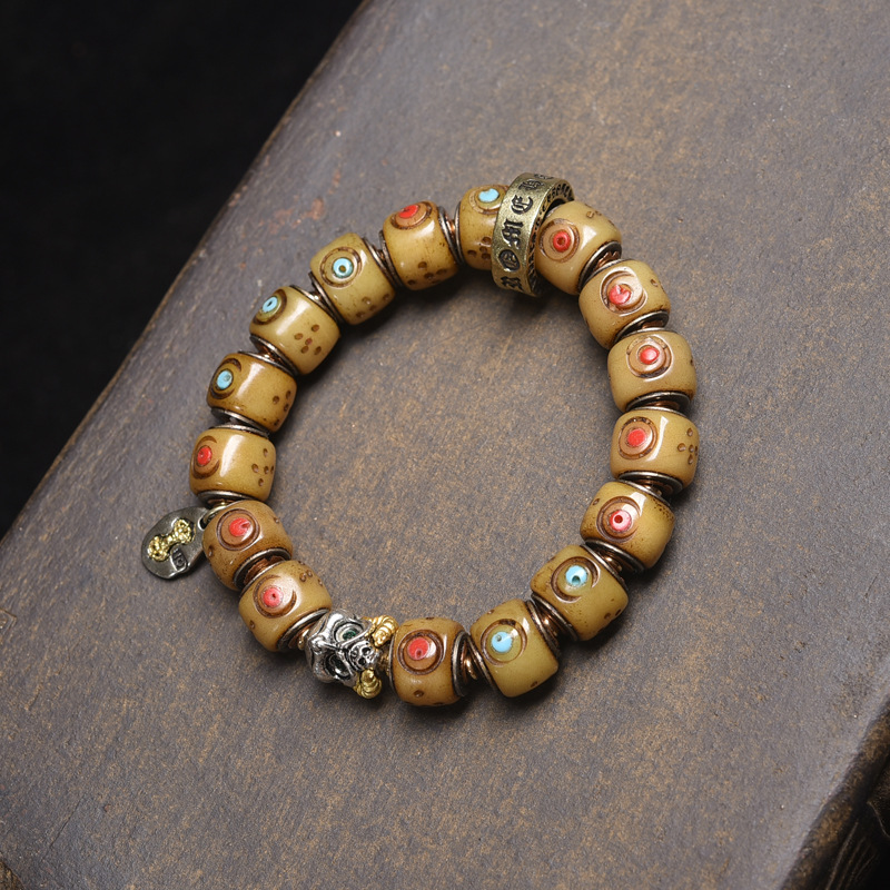 Tibetan Yak Bone Carved Barrel Bead Bracelet