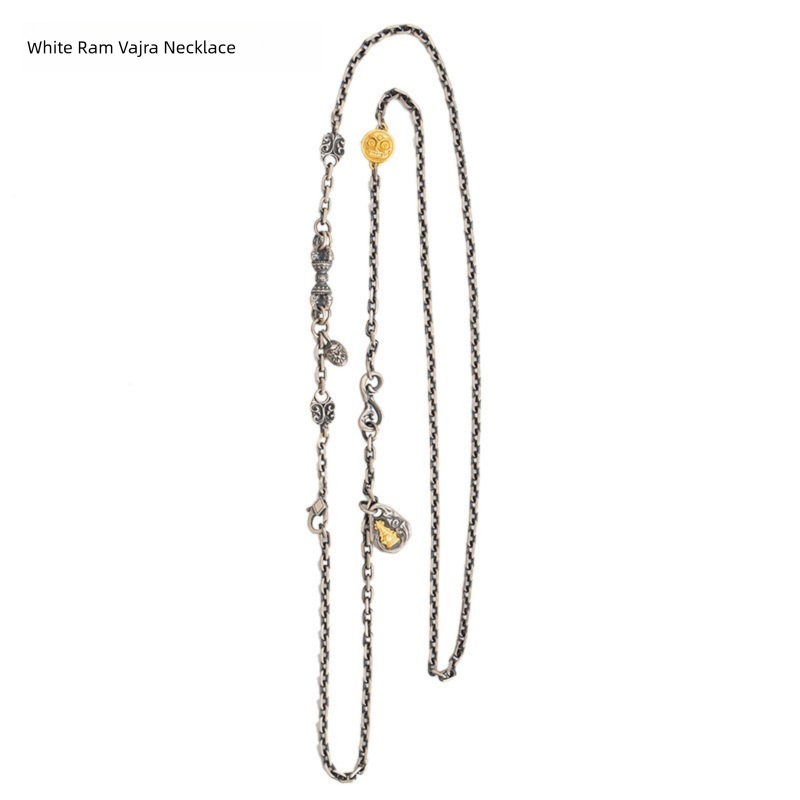 Tibetan Style Pure Silver White Zakiram Vajra Necklace