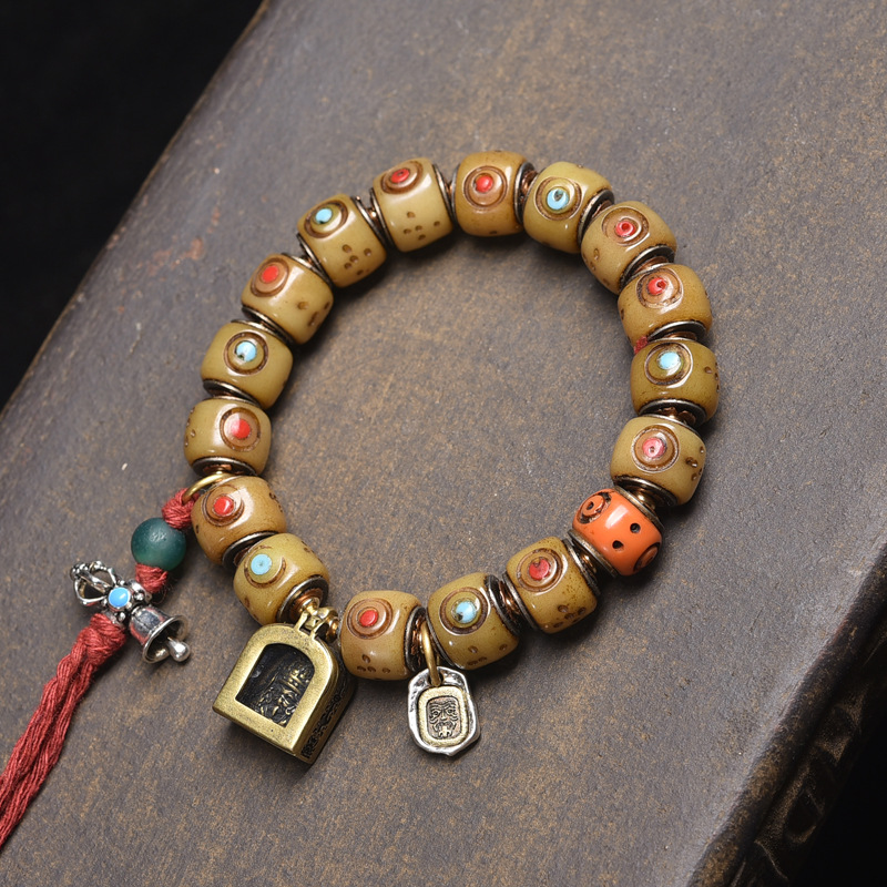 Tibetan Yak Bone Carved Barrel Bead Bracelet