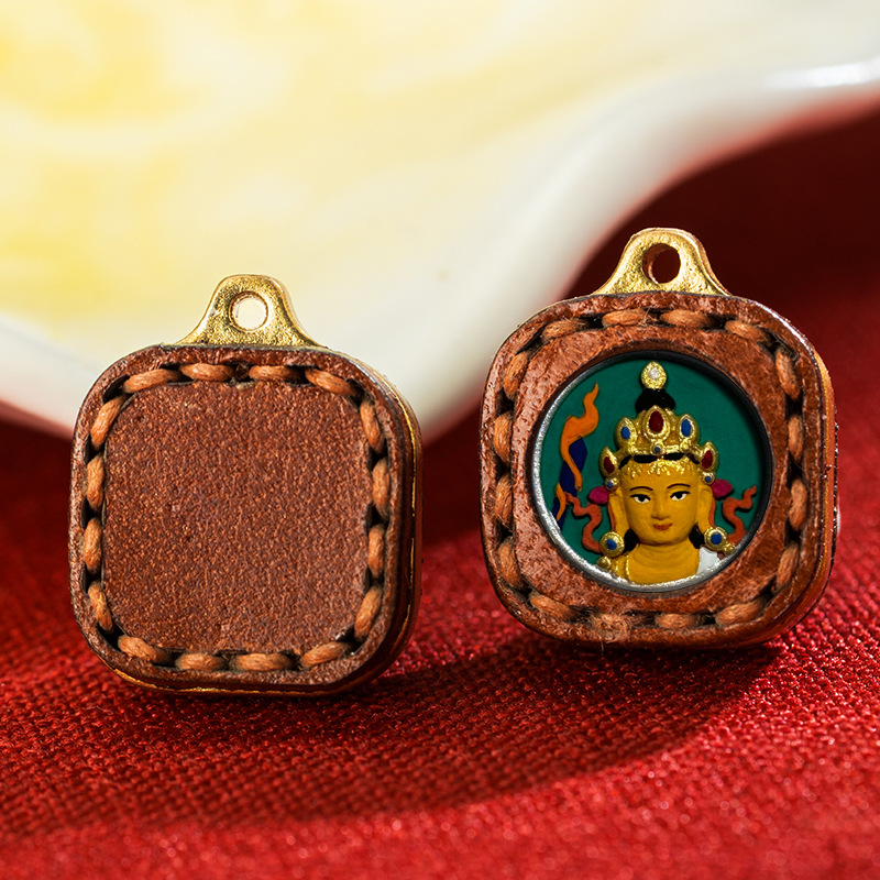 Leather Small Box Rubbing Painting Thangka Pendant