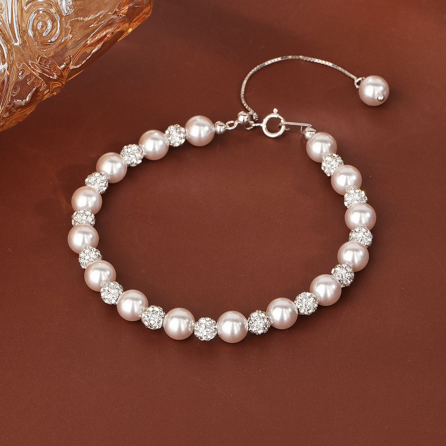 s925 Sterling Silver Manta Rose Color Pearl Bracelet