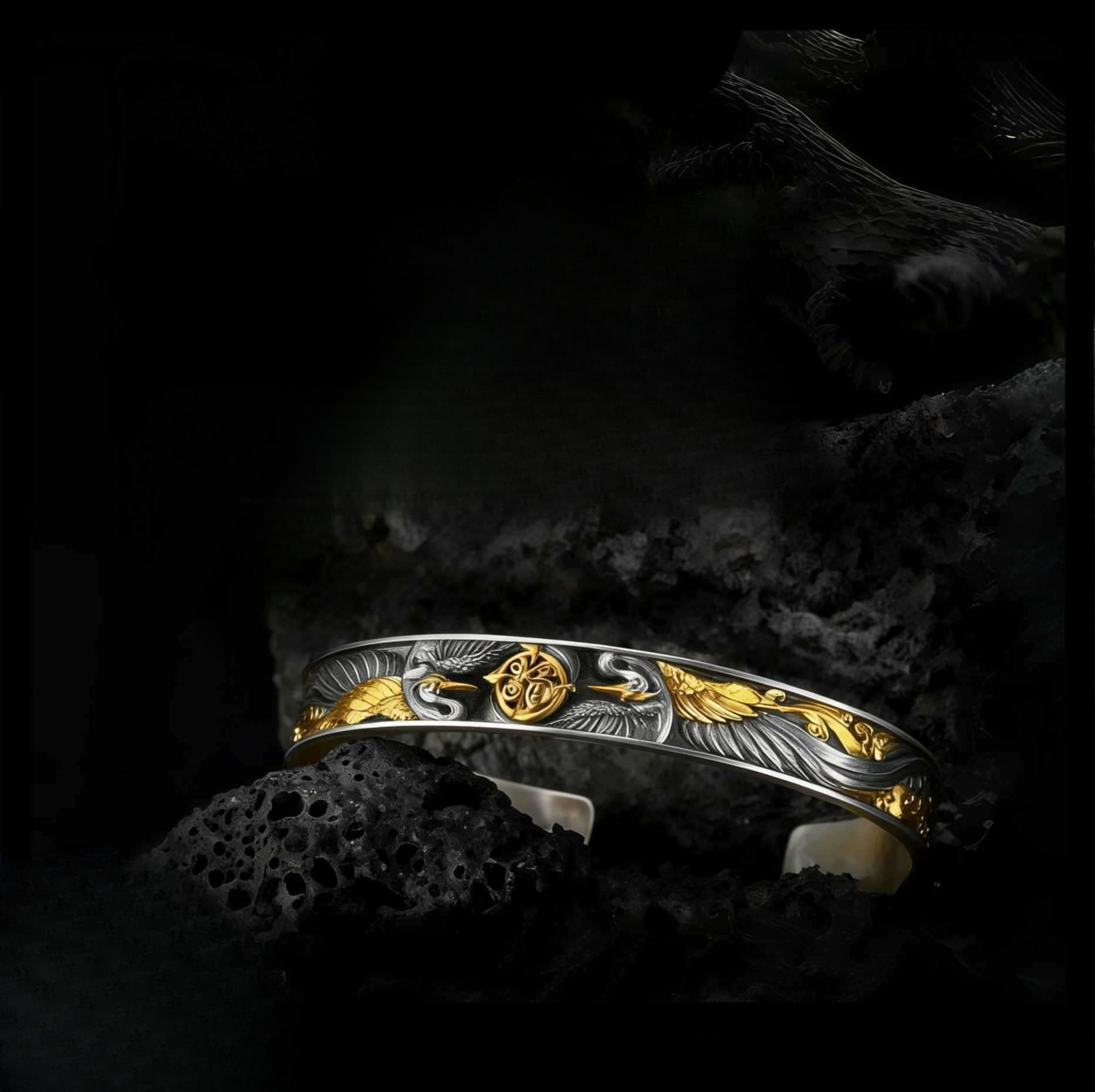 Thick Silver New Chinese Style Crane Bracelet