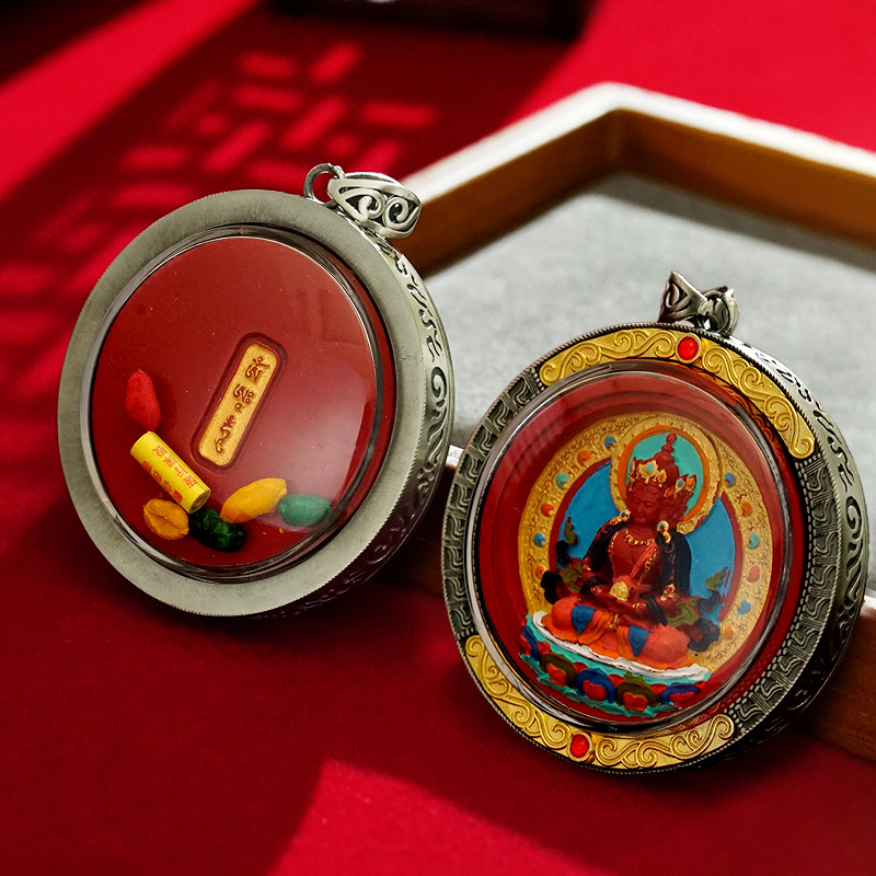 Cinnabar Thangka Hand-Painted Three-Dimensional Pendant