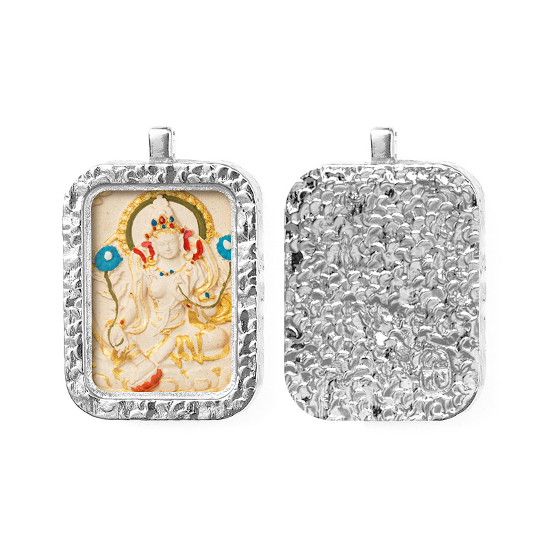Hand-painted Rubbing Thangka White Copper Pendant