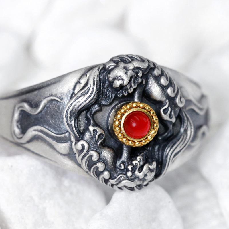 Tibetan Style Pure Silver Vintage Snow Lion Ring