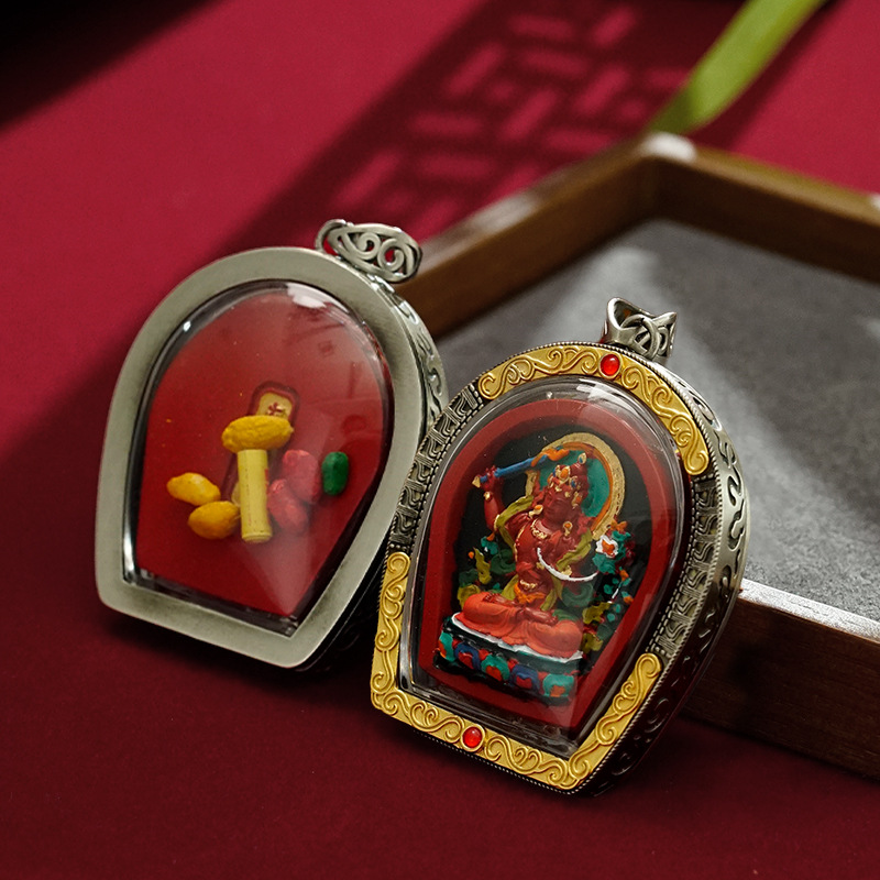 Cinnabar Hand-Painted Thangka Tibetan Pendant