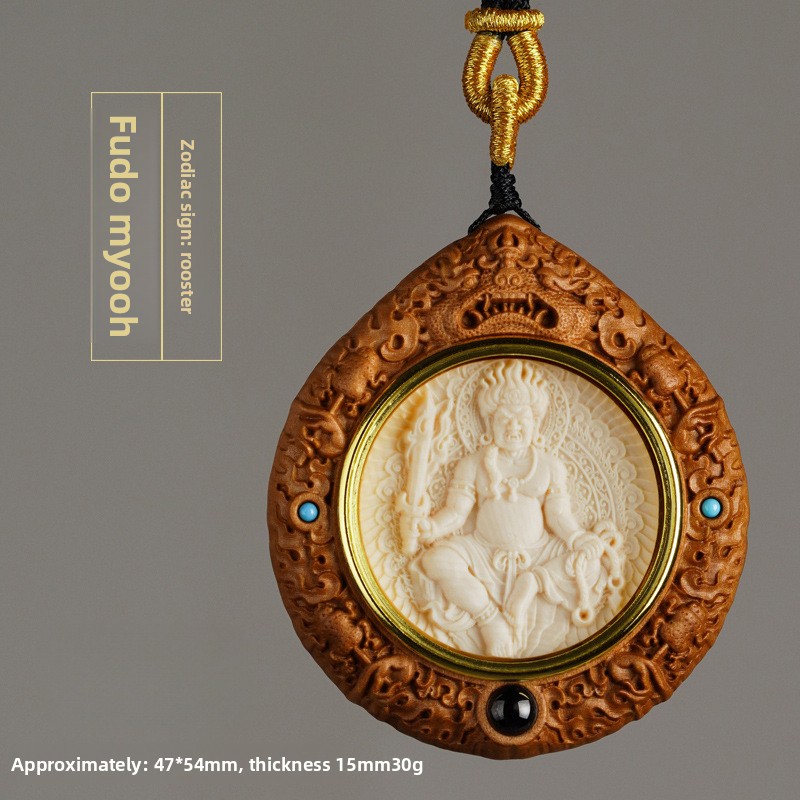 Mammoth Ivory Zodiac Guardian Buddha Ebony Pendant