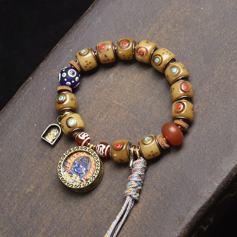 Tibetan Yak Bone Carved Barrel Bead Bracelet