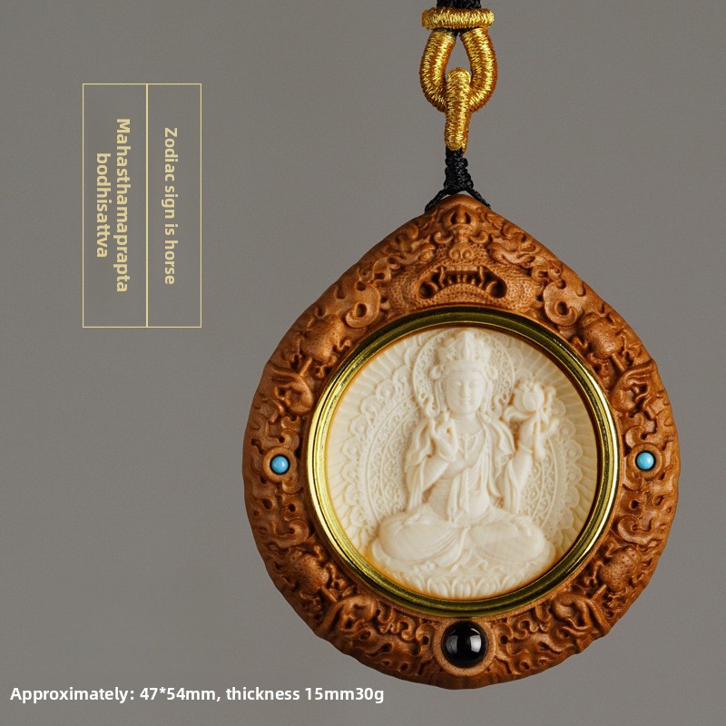 Mammoth Ivory Zodiac Guardian Buddha Ebony Pendant