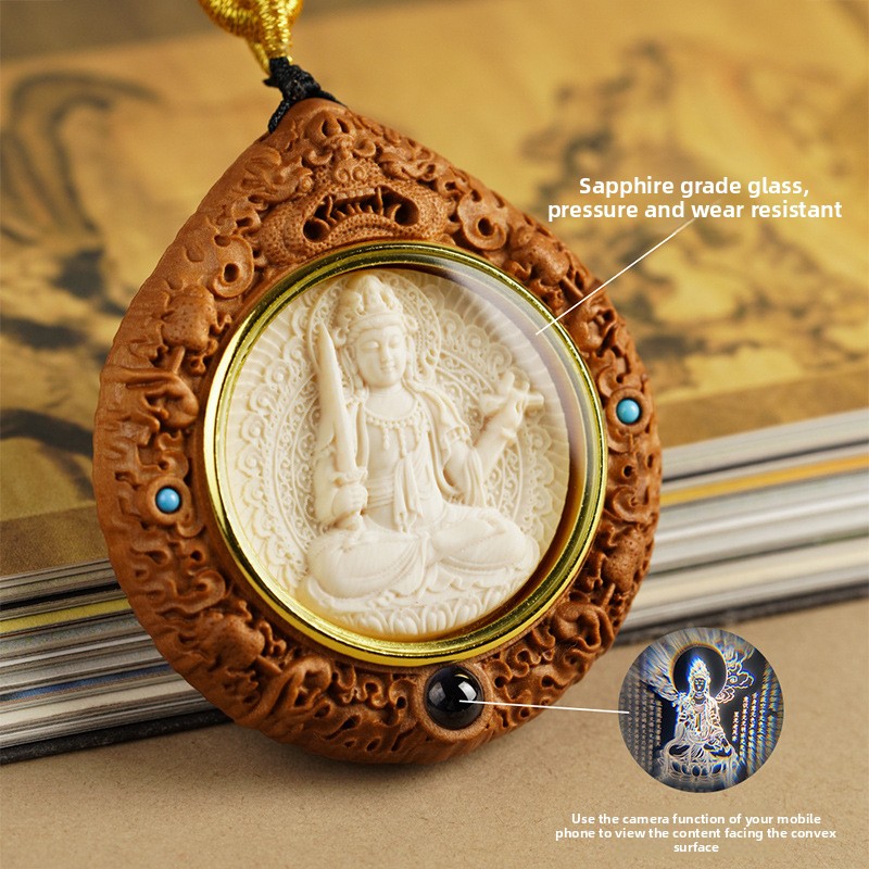 Mammoth Ivory Zodiac Guardian Buddha Ebony Pendant