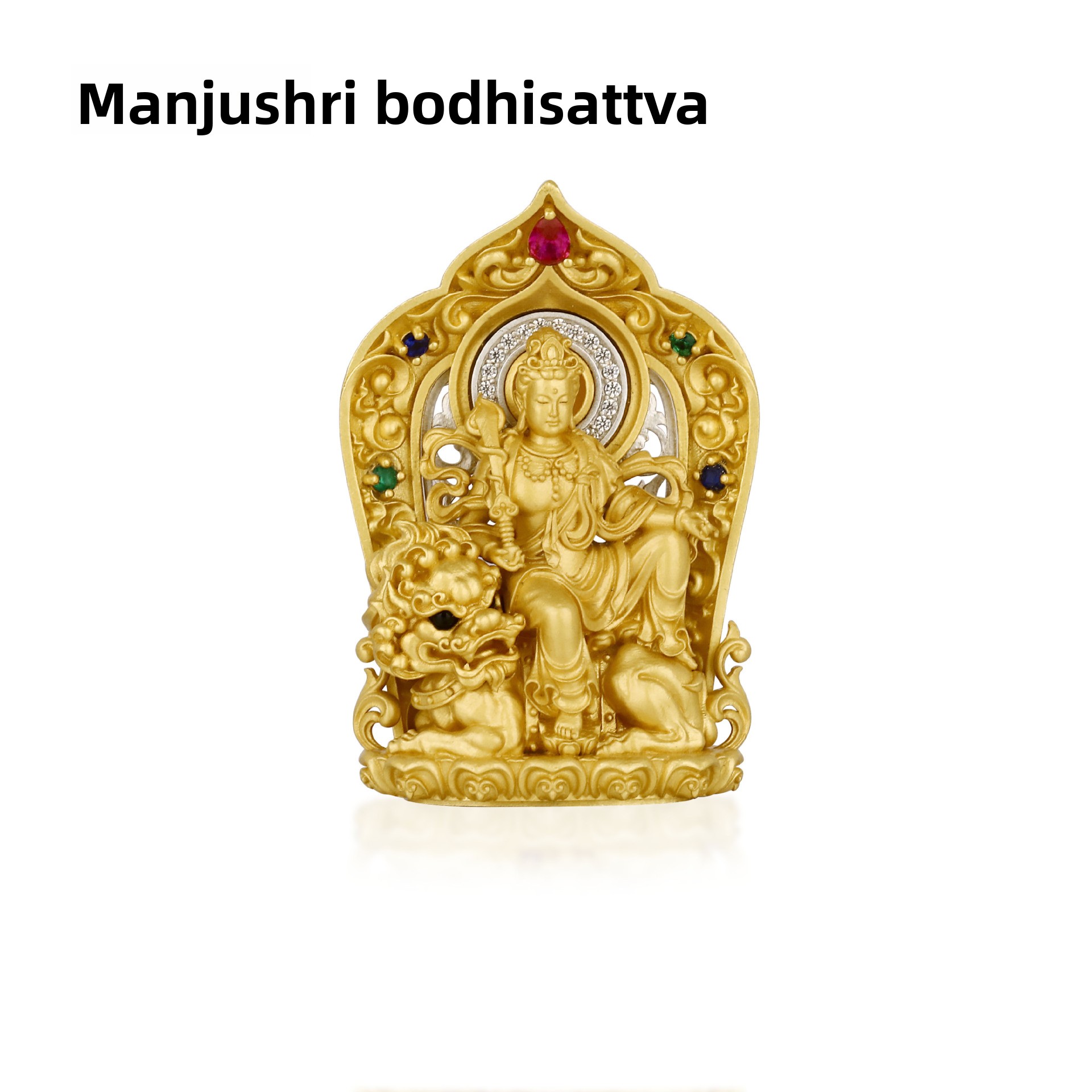 Tibetan Style Pure Silver Manjushri Bodhisattva Gold-Plated Silver Pendant